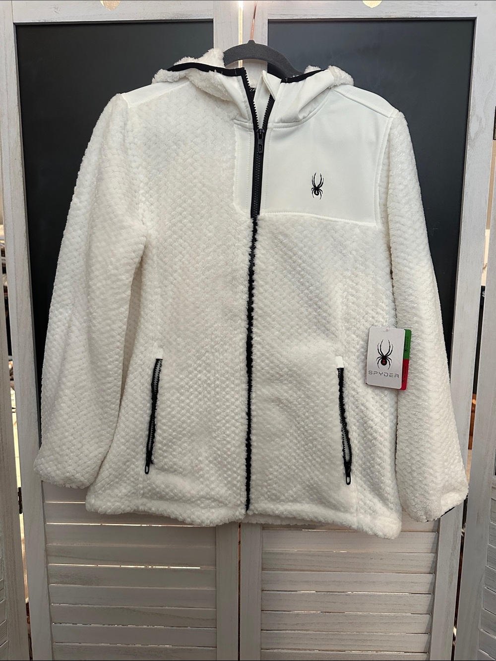 Spyder Women's White Teddy Fleece Jacket with Black Trim